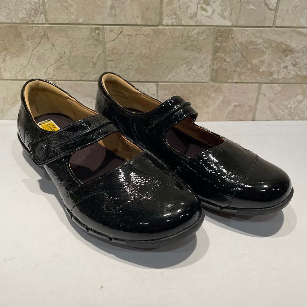 Clarks Womens Black Patent Leather Slip Resistant Mary Jane Shoes Size 10M - Picture 2 of 8